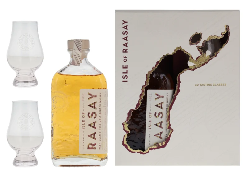 Isle of Raasay Lightly Peated mit zwei Gläser Hebridean Single Malt Scotch Whisky 46.4° 70cl
