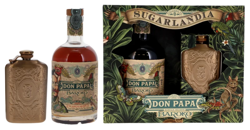 Don Papa Baroko Gift Box Hip Flask Spirit Drink 40° 70cl