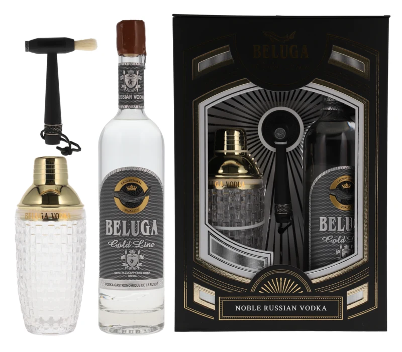 Beluga Gold Line Lederbox mit Shaker Noble Russian Vodka 40° 70cl