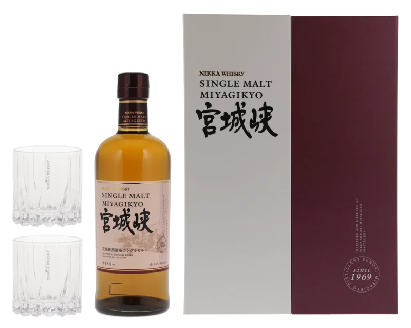 Nikka Miyagikyo mit 2 Gläsern Single Malt Whisky 45° 70cl