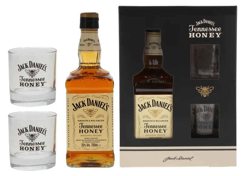 Jack Daniel's Tennessee Honey Tennessee Whiskey Geschenkpackung Mit 2 Gläser 35° 70cl