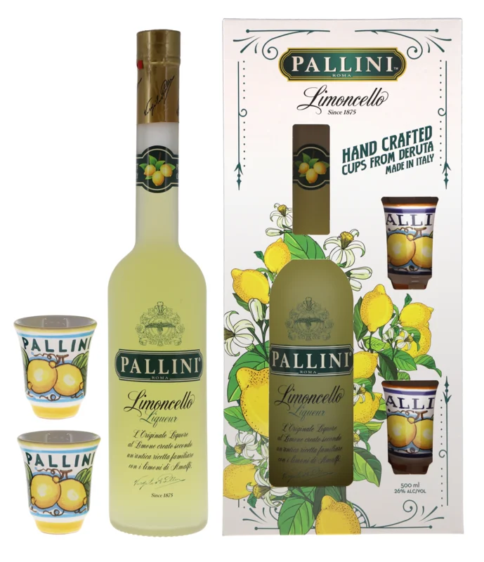 Pallini Limoncello Liquore di Limoni Inkl. 2x Deruta Becher 26° 50cl