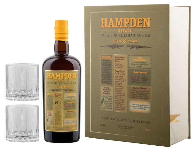 Hampden Estate Buch mit 2 Riedel Gläser und Jamaica Pure Single 8 Years Rum 46° 70cl
