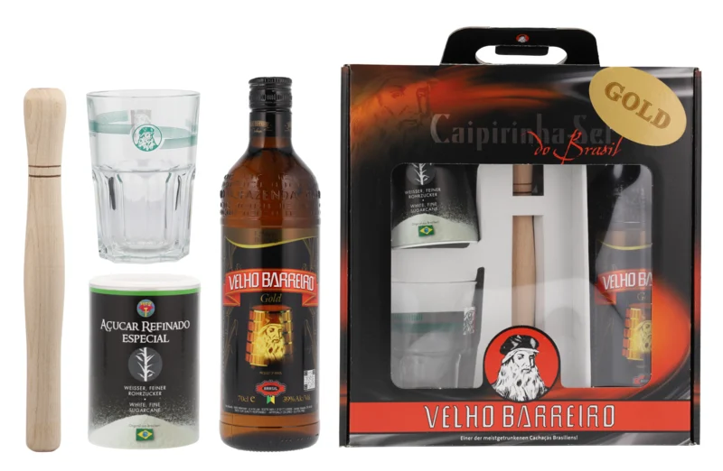 Velho Barreiro Gold Cachaça Caipirinha Set 39° 70cl