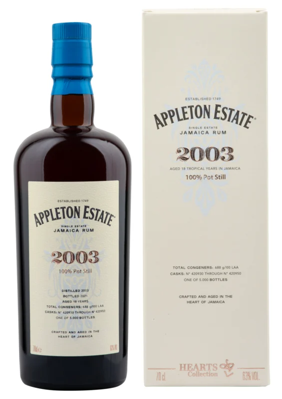 Appleton Estate Hearts Collection 100% Pot Still 18 Years 2003 Single Estate Jamaican Rum 63° 70cl