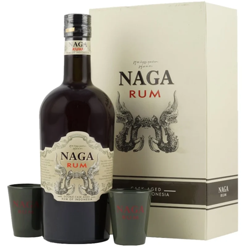 Naga Double Cask Aged Giftbox and two glasses Rum 40° 70cl