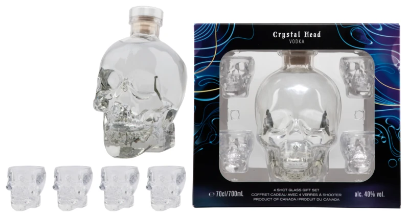 Crystal Head Original Canadian Corn Set mit 4 Shot Gläser Vodka 40° 70cl