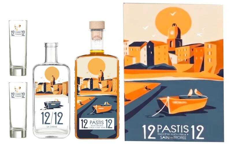 Pastis 12/12 Recette de Saint-Tropez Inkl. Wasserkaraffe und Zwei Gläser 45° 70cl