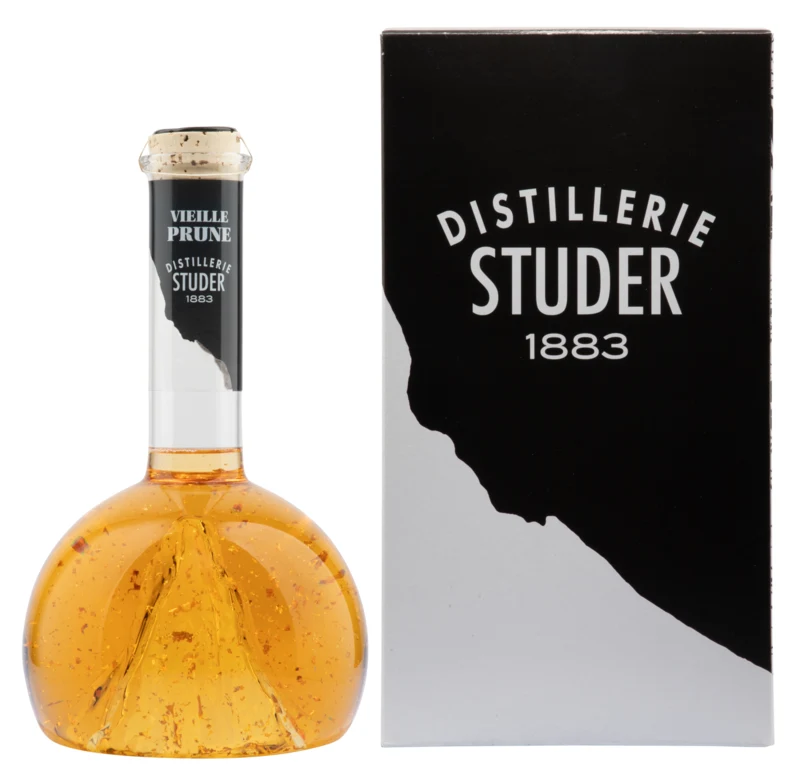 Studer Vieille Prune Matterhorn mit 24 Karat Goldfliter Fruchtbrand 42° 80cl
