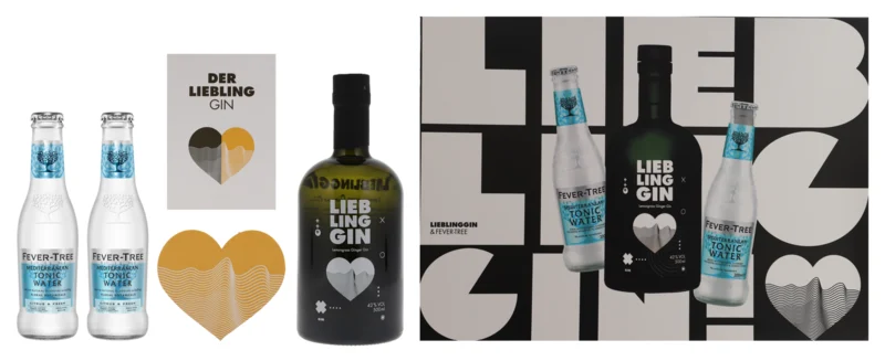 LieblingGin die BOX mit Tonic, Menu, Untersetzer, Flaschenöffner & Lemongrass & Ginger Gin 42° 50cl