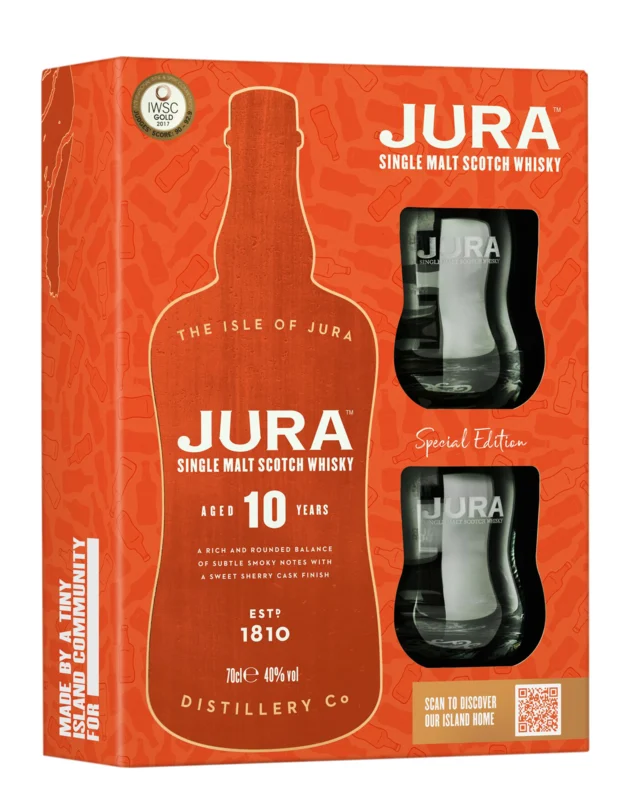 Isle of Jura mit zwei Gläser 10 Years Single Malt Whisky 40° 70cl